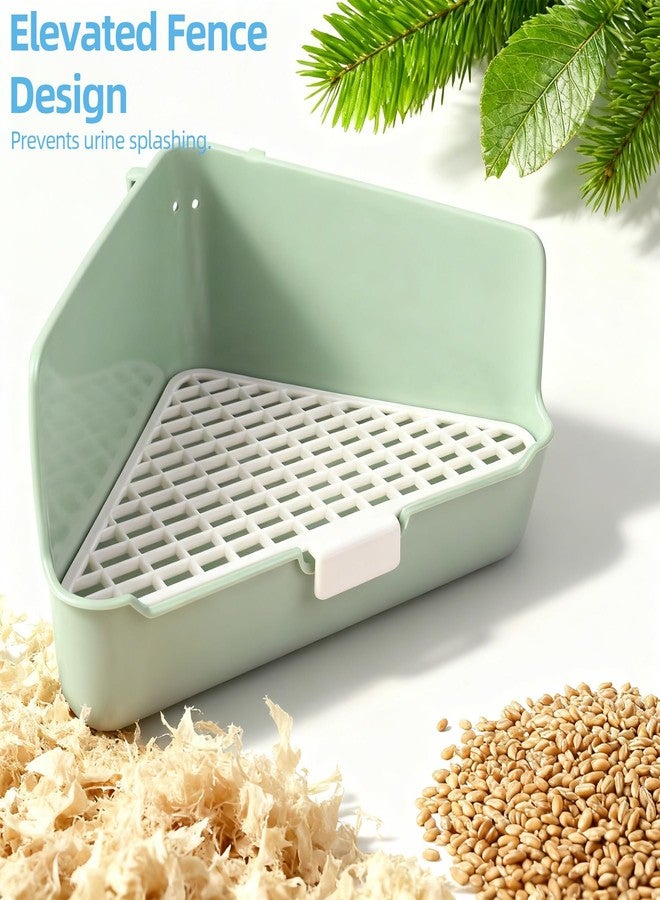 Dmnnlp Large Rabbit Litter Box 10" x 10" x 7" with Broom & Grooming Kit, Low-Entry Corner Toilet Pan for Potty Training Rabbits Bunny Guinea Pigs Ferrets (Green) - Image 4